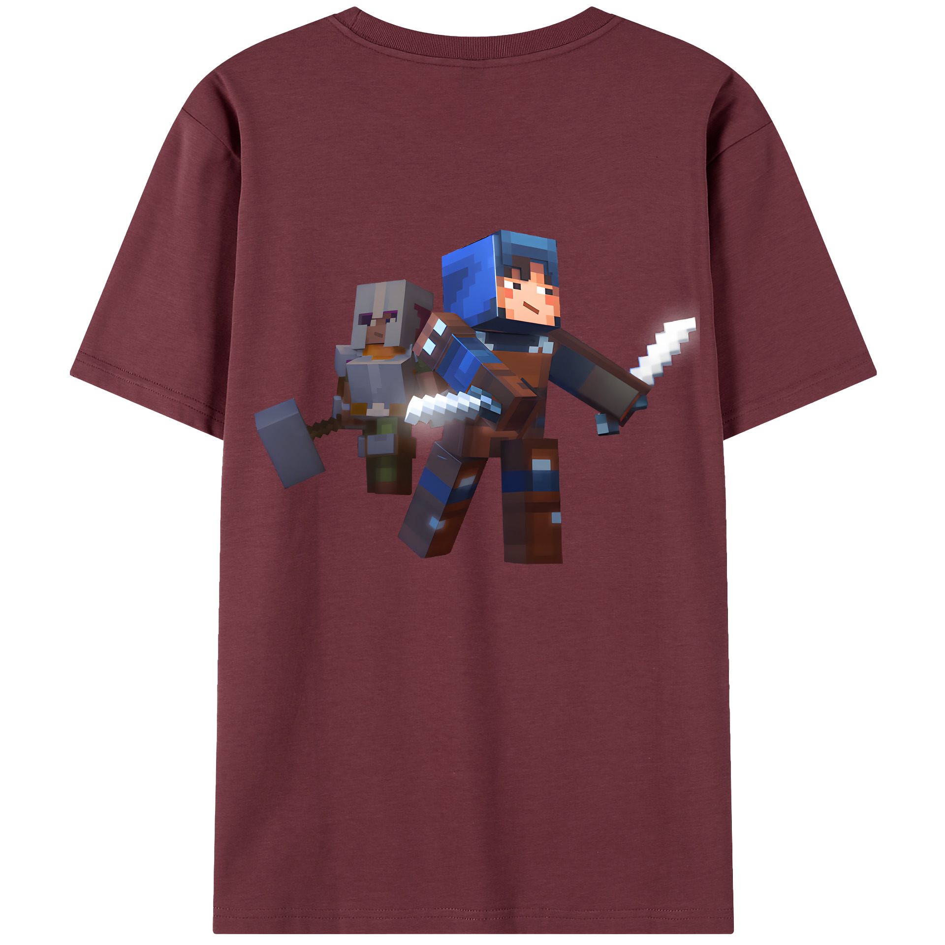 （画像用） マインクラフト ブロックの世界 Minecraft MC Block world 綿100％半袖Tシャツ（背面プリント）